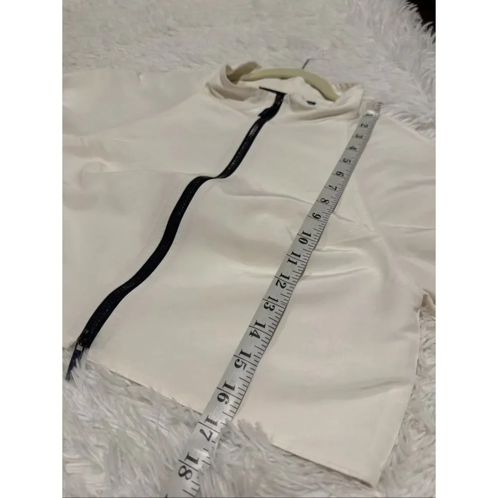 Carlisle Cotton Cupro Crop Zip Jacket in White Size 8